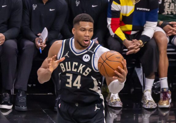 Giannis Antetokounmpo (34) during Game 1 of the NBA Playoffs against the Indiana Pacers on April 19, 2025 at Gainbridge Fieldhouse in downtown Indianapolis, Indiana. (Photo/Walt Thomas)