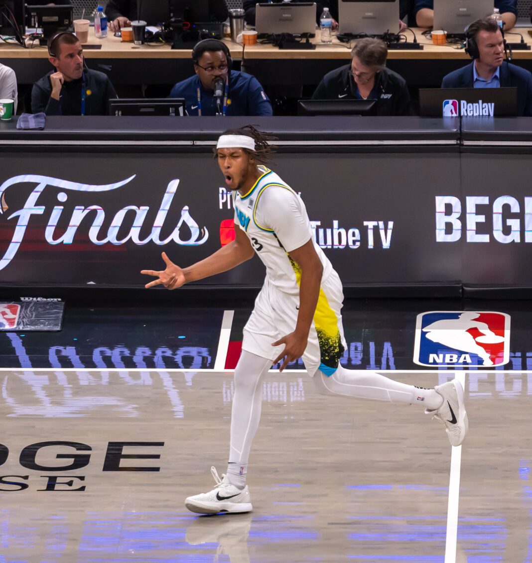 Indiana Pacers Myles Turner during 2025 NBA Playoffs Eastern Conference FInals basketball Game against the Cleveland Cavaliers.