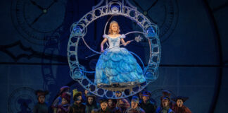 Zoe Jensen as Glinda (center) and the National Touring Company of "WICKED," which is onstage at Old National Centre now through July 6. (Photo/Joan Marcus)