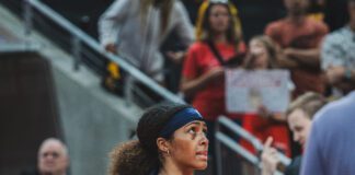 Las Vegas Aces at Indiana Fever WNBA basketball game in Indianapolis, Indiana in July of 2025, shot by Mia Moore of She Shoots 317.