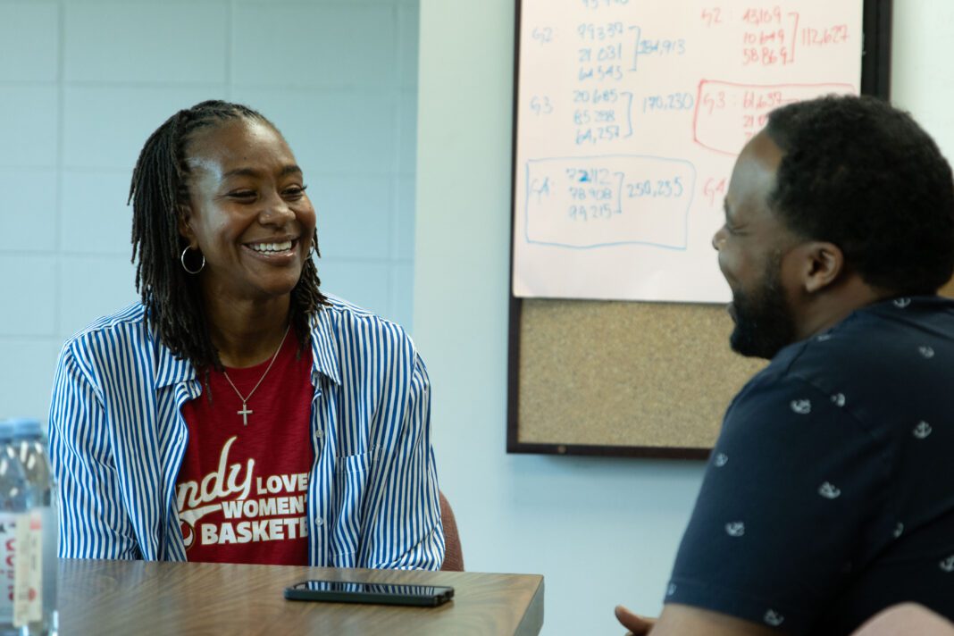 IMG_1345 WNBA legend Tamika Catchings sits down with Senior Sports Reporter Noral Parham on July 17, 2025, at Riverside Park, in Indianapolis, Indiana. (Photo/Mia Moore)