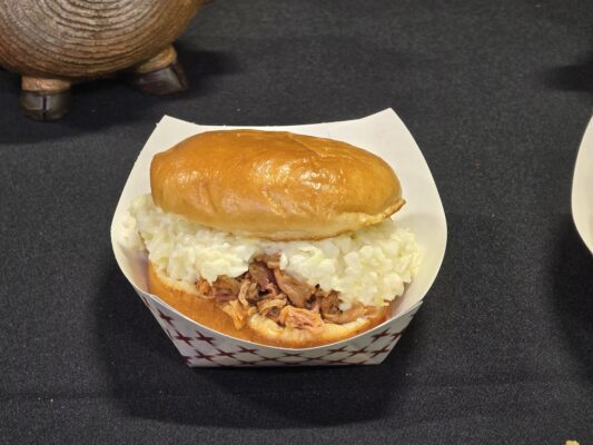 A close-up of a pulled pork sandwich during the 2025 Indiana State Fair media preview day, held on July 31 at the Indiana State Fairgrounds. (Photo/Noral Parham)