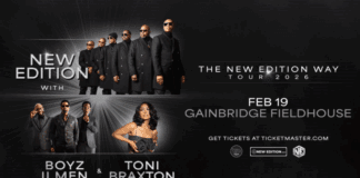 The New Edition Way Tour features a stop at Gainbridge Fieldhouse in Indianapolis on Feb. 19. Tickets go on sale Oct. 31. (Graphic provide/The Black Promoters Collective)