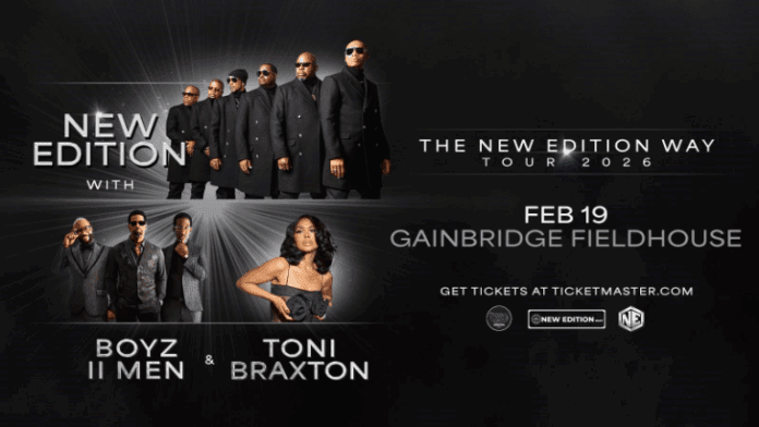 The New Edition Way Tour features a stop at Gainbridge Fieldhouse in Indianapolis on Feb. 19. Tickets go on sale Oct. 31. (Graphic provide/The Black Promoters Collective)