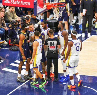 Golden State Warriors versus Indiana Pacers, 2025-26 NBA regular season, Gainbridge Fieldhouse, downtown Indianapolis, Indiana in November.