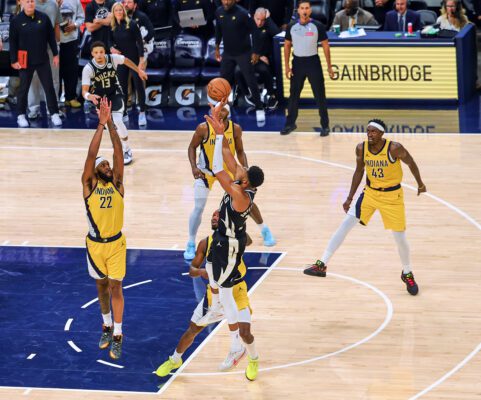 Milwaukee Bucks at Indiana Pacers NBA basketball game downtown Indianapolis November 2025.