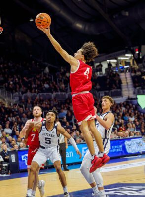 Butler University versus Indiana University-Indianapolis (IU Indy) NCAA men's basketball game at Hinkle Fieldhouse on November 8, 2025 in Indianapolis.