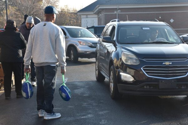 Holy Angels Catholic Church and School in Indianapolis, Indiana giving out holiday meals and turkeys to the community for 2025 Thanksgiving.