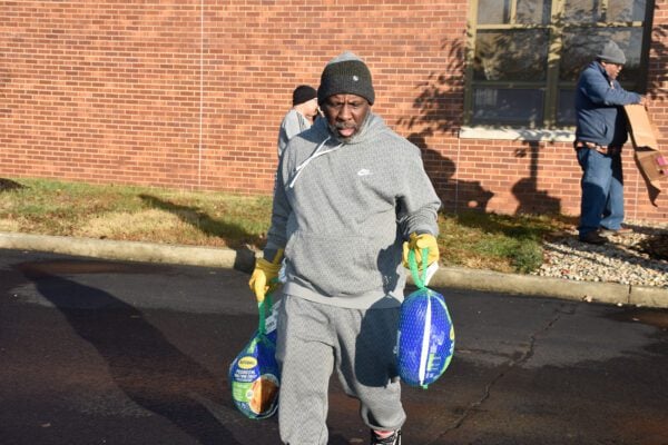 Holy Angels Catholic Church and School in Indianapolis, Indiana giving out holiday meals and turkeys to the community for 2025 Thanksgiving.
