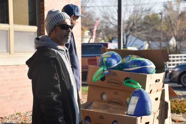 Holy Angels Catholic Church and School in Indianapolis, Indiana giving out holiday meals and turkeys to the community for 2025 Thanksgiving.
