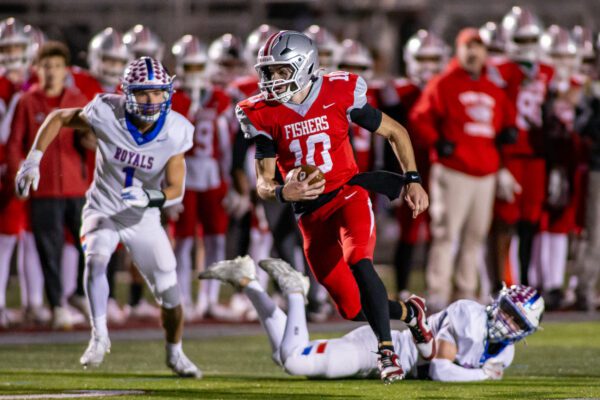 Hamilton Southeastern (HSE) High School versus Fishers High School boys' football IHSAA sectionals finals in November of 2025.