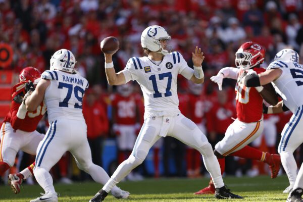 Indianapolis Colts at Kansas City Chiefs NFL football game in Missouri in November of 2025.