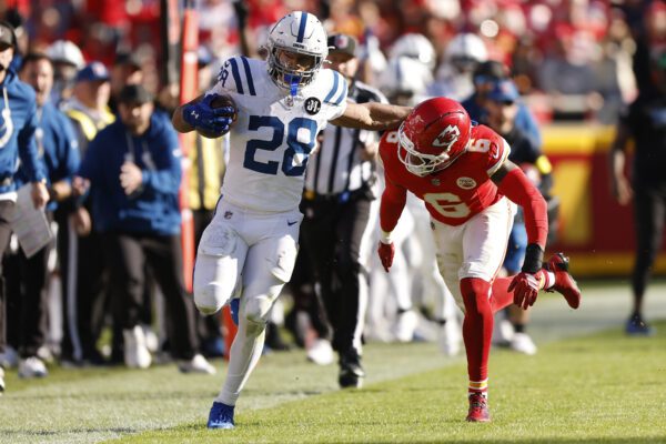 Indianapolis Colts at Kansas City Chiefs NFL football game in Missouri in November of 2025.