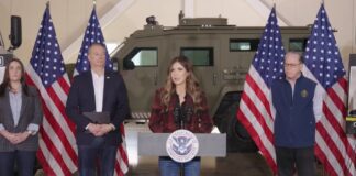 U.S. Department of Homeland Security Secretary Kristi Noem speaks at a livestreamed Gary, Indiana, news conference on Thursday, Oct. 30, 2025. (Screenshot)