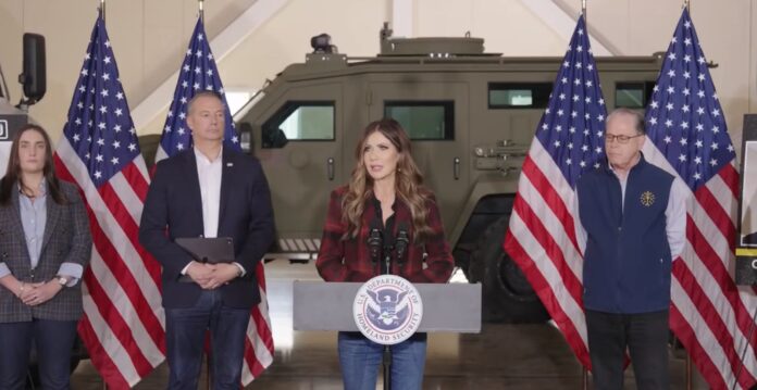 U.S. Department of Homeland Security Secretary Kristi Noem speaks at a livestreamed Gary, Indiana, news conference on Thursday, Oct. 30, 2025. (Screenshot)