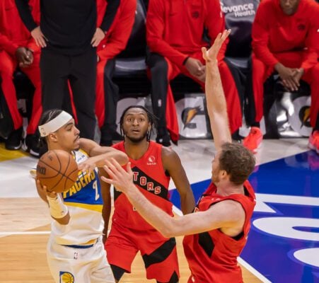 Toronto Raptors at Indiana Pacers NBA basketball Game, November of 2025, in Indianapolis, Indiana. Photo taken by Walt Thomas of the Indianapolis Recorder Newspaper.