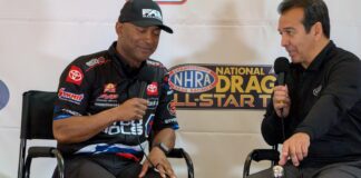 Four-time NHRA Champion Antron Brown (left) during the PRI Show on Dec. 12, 2025, at the Indiana Convention Center. (Photo/Noral Parham)