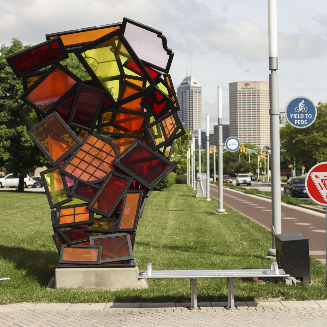 “Looking Through Windows” by Michael Kuschnir was installed along the Indianapolis Cultural Trail in April 2012. (Photo provided/Indianapolis Cultural Trail)