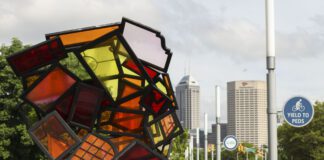 “Looking Through Windows” by Michael Kuschnir was installed along the Indianapolis Cultural Trail in April 2012. (Photo provided/Indianapolis Cultural Trail)