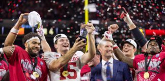 Scenes following IU's 13-10 win over Ohio State in the 2025 Big Ten Championship at Lucas Oil Stadium in downtown Indianapolis, Indiana. (Photo/Walt Thomas)