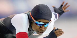 Erin Jackson competes in the women's 500 meters at the U.S. Olympic trials for long track speed skating at the Pettit National Ice Center Sunday, Jan. 4, 2026 in Milwaukee. (Photo/Morry Gash, AP)