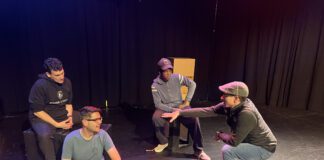 Eric Olson (Ben), Joe Wagner (Gideon) and Jy’Ierre Jones (Reuben) in rehearsal for “St. Sebastian” with director Jay Hemphill. (Photo provided/That Other Theater Company)