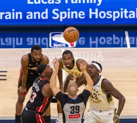 Miami Heat at Indiana Pacers NBA Basketball game in Indianapolis, Indiana.