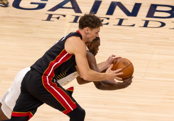 Miami Heat at Indiana Pacers NBA Basketball game in Indianapolis, Indiana.