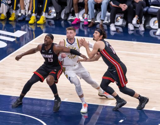 Miami Heat at Indiana Pacers NBA Basketball game in Indianapolis, Indiana.