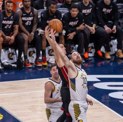 Miami Heat at Indiana Pacers NBA Basketball game in Indianapolis, Indiana.