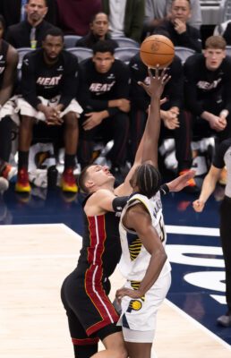 Miami Heat at Indiana Pacers NBA Basketball game in Indianapolis, Indiana.