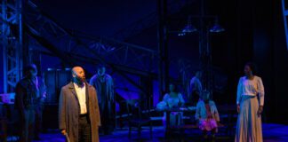 Harold Loomis (Shane Taylor) and the cast of "Joe Turner's Come and Gone," onstage at the Indiana Repertory Theatre Jan. 27-Feb. 22. (Photo/Zach Rosing)