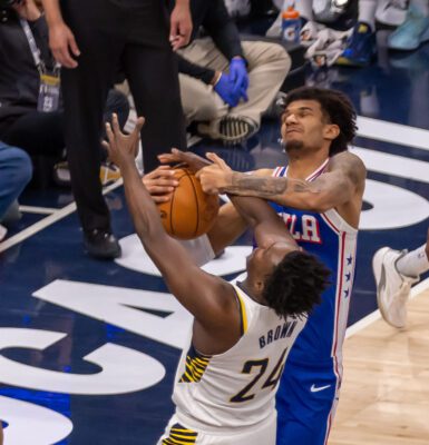 Philadelphia 76ers at Indiana Pacers NBA basketball game in Indianapolis in February of 2026.