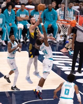 Charlotte Hornets at Indiana Pacers NBA basketball game in Indianapolis, Indiana in February of 2026.