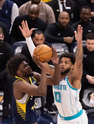 Charlotte Hornets at Indiana Pacers NBA basketball game in Indianapolis, Indiana in February of 2026.