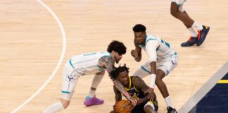 Charlotte Hornets at Indiana Pacers NBA basketball game in Indianapolis, Indiana in February of 2026.