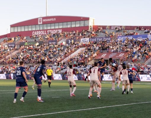 Indy Eleven versus Detroit FC soccer match in March of 2026 in Indianapolis.