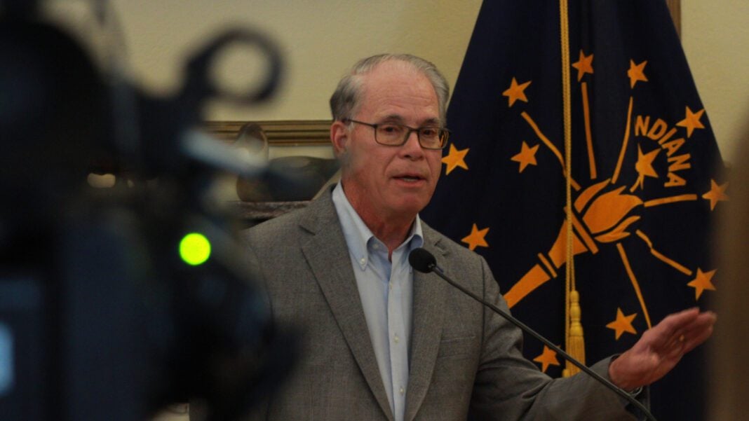 Gov. Mike Braun discussed efforts to bring down energy costs for Hoosiers during a press conference on Monday, March 9. (Photo/Ben Thorp / WFYI)