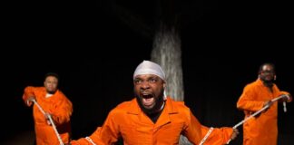 Jay Fuqua, Marcus Elliot and Matt Ball in the Indianapolis Black Theater Company’s production of “Blood at the Root.” (Photo provided/District Theatre)