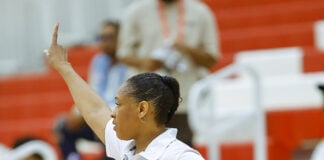 head coach and former WNBA player Jannon Lampley during the 2026 Prep Ball Stars Midwest Challenge in Indianapolis, Indiana. (photo/David Dixon)