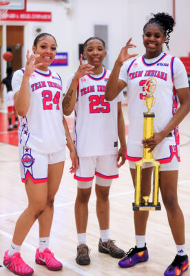 Aniyah McKenzie, KeKe Butler and Lola Lampley during the 2026 Prep Ball Stars Midwest Challenge in Indianapolis, Indiana. (photo/David Dixon)