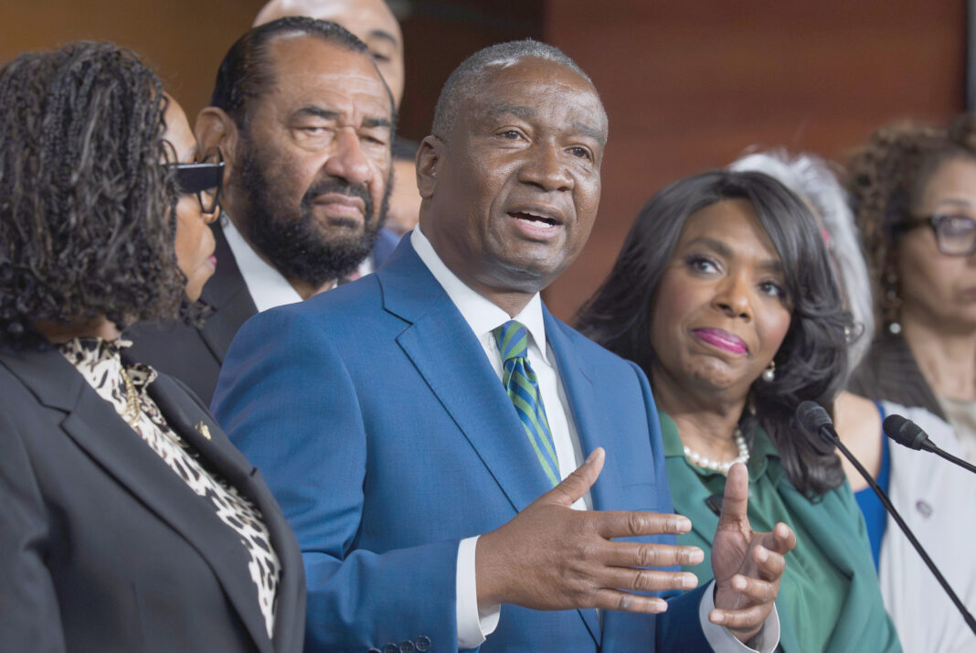Rep. Cleo Fields, D-La., center, who represents Louisiana's 6th congressional district, is joined by members of the Congressional Black Caucus as they speak to reporters in the wake of the Supreme Court ruling to strike down his majority Black congressional district in Louisiana, at the Capitol in Washington, Wednesday, April 29, 2026. (Photo/J. Scott Applewhite, AP)