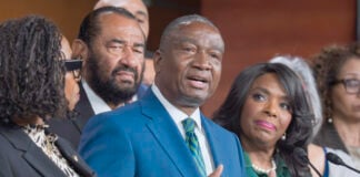 Rep. Cleo Fields, D-La., center, who represents Louisiana's 6th congressional district, is joined by members of the Congressional Black Caucus as they speak to reporters in the wake of the Supreme Court ruling to strike down his majority Black congressional district in Louisiana, at the Capitol in Washington, Wednesday, April 29, 2026. (Photo/J. Scott Applewhite, AP)