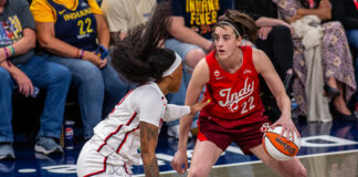 Mystics at Fever WNBA basketball game in Indianapolis in May of 2026.