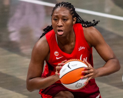 Mystics at Fever WNBA basketball game in Indianapolis in May of 2026.