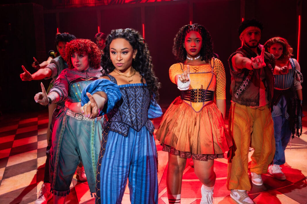 Fabiola Caraballo Quijada and the company of the North American Tour of & JULIET - Photo Credit Evan Zimmerman for MurphyMade Fabiola Caraballo Quijada (Juliet) and the company of the North American Tour of "& JULIET." (Photo/ Evan Zimmerman for MurphyMade)