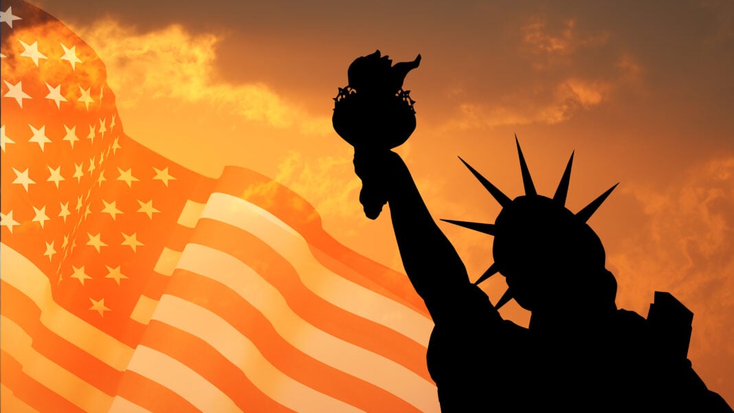 Statue of Liberty, American flag