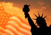 Statue of Liberty, American flag