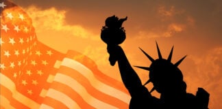Statue of Liberty, American flag