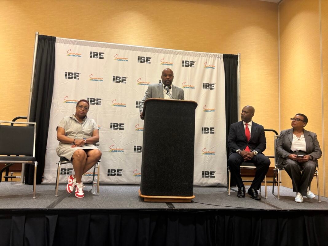 Tony Mason, CEO of the Indianapolis Urban League, addressed Hoosier business owners during a press conference on July 15 at the Indiana Convention Center. (Photo/Chloe McGowan)
